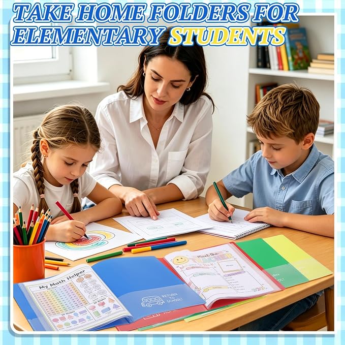 12 Pcs Take Home Folders for Elementary Students,Back to School 2 Pocket Folders with Clear Front Pocket 4 Inner Pockets,Plastic Parent Teacher Communication Folder 11.81 x 9.45 Inch (Mixed Color)