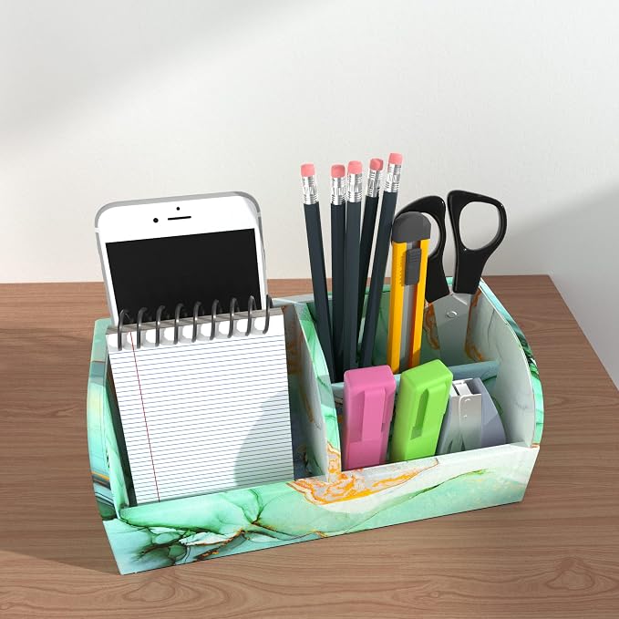 PU Leather Supply Organizer,Remote Control Holder Multifunctional Office Stationery Storage Box Organizer,Pencil Holders Organizers Table Top Desktop Desk Accessories(1-Splash Ink)
