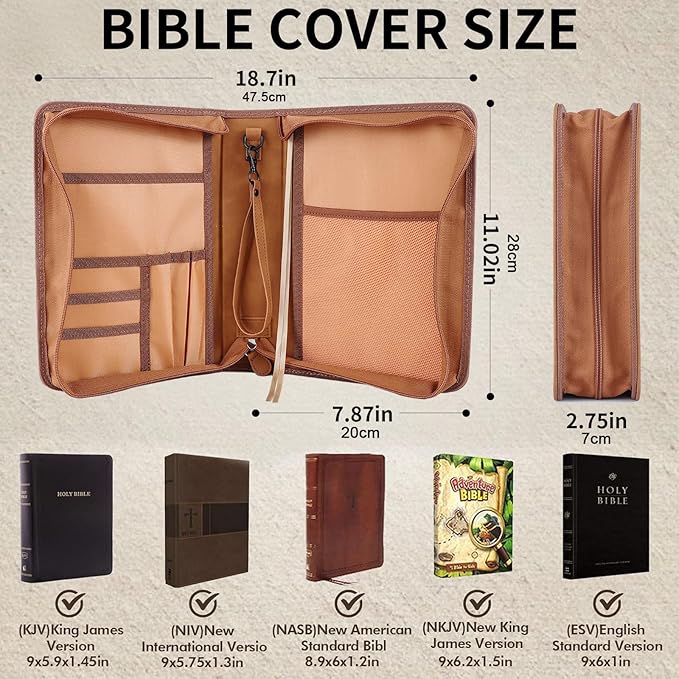 Leather Bible Cover Case with Durable Handle Quilted, Bible Journaling Kit, Bible Study Supplies & Christian Gift for Women and Teens