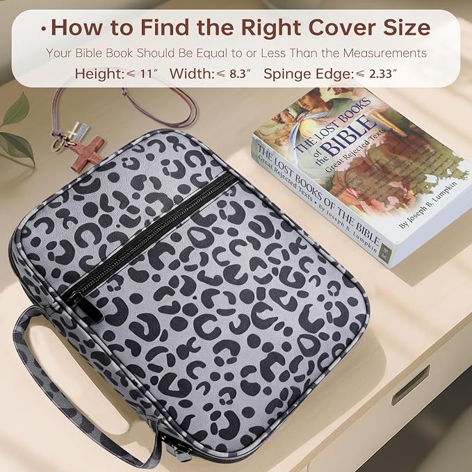 Bible Cover for Men Bible Book Cover Canvas Carrying Case Book Protector Case Large Bible Cover with Durable Handle Bible Study Supplies Accessories Christian Gifts (Black Leopard, Large)