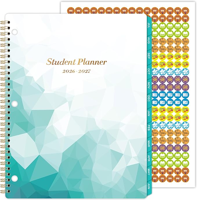 Student Planner 2026-2027 - School Planner 2026-2027 Monthly and Weekly, 26-27 Student Planners with Stickers & Tabs, Academic Planners, July 2026 - June 2027, 9" x 11" - Green