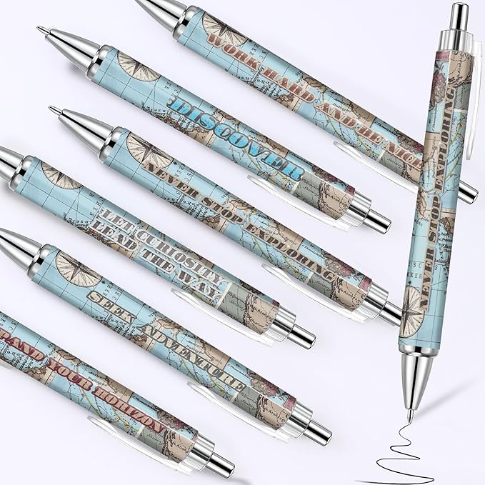 Cholemy 100 Pcs Travel Map Pen Bulk Airplane Baby Shower Favors Inspirational Pens Adventure Awaits Retractable Ballpoint Pen Black Ink Travel Baby Shower Gifts for Guests School Supply