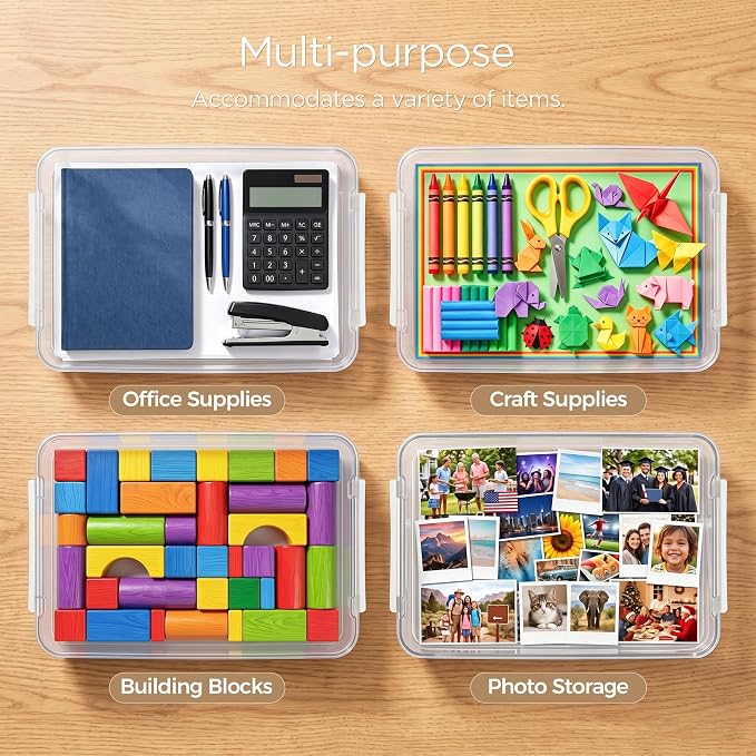 Citylife 3 PCS Scrapbook Paper Organizer with Clip, Stackable Clear Photo Organizer for Art and Craft Supplies, A4 Paper, Office Files, Stationery