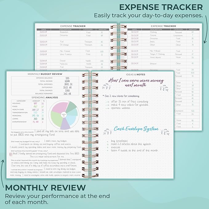 Clever Fox Budget Planner Spiral – Expense Tracker Notebook – Monthly Budgeting Organizer, Finance Logbook & Accounts Book to Control Your Money – Undated Bill Tracker, 6.3x8.4” - Turquoise