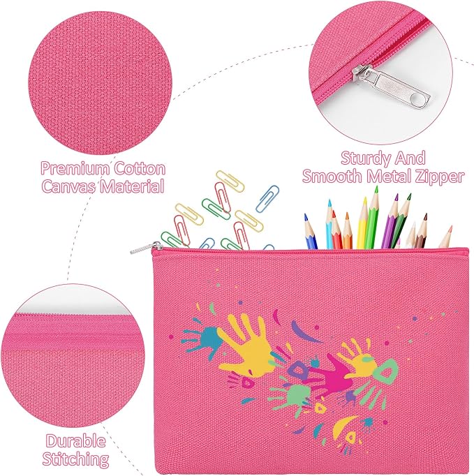 12 Pieces Cotton Canvas Makeup Bag, Multipurpose Cosmetic Bag with Zipper Travel Toiletry Pouch, Blank DIY Craft Bag (Hot Pink, L)