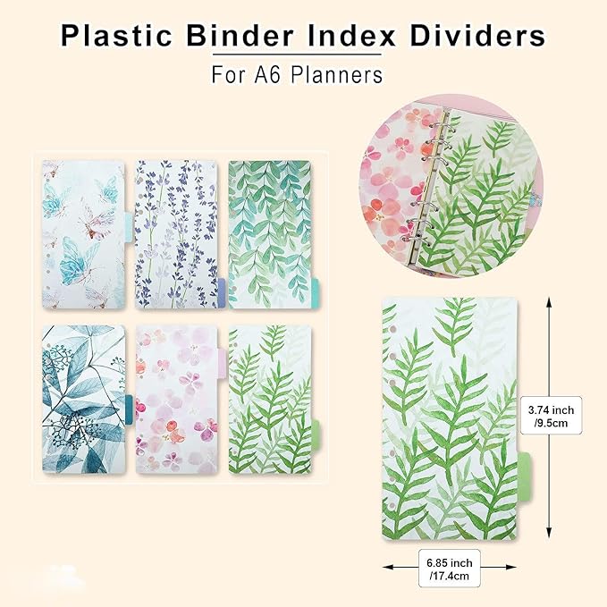 A6 Refill Paper set, 6 Plastic Binder inserts, 2 A6 Lined Refill Paper, 2 Binder Pockets, 160 Index Tabs,6 Holes Refillable Paper for Planner Organizer Notebook Journal (Mori Series)