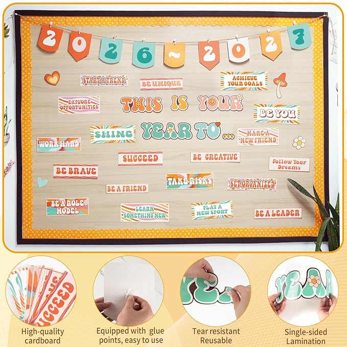 Classroom Bulletin Board Decorations, This is Your Year to Bulletin Board Sets, Growth Mindset Positive Affirmations Wall Decor for Teacher Groovy Welcome Back to School Classroom Door Wall Decors
