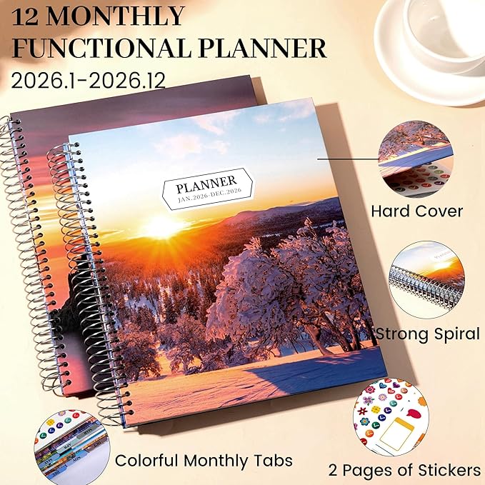 CAGIE 2026 planner Weekly and Monthly Jan 2026-Dec 2026 Hardcover Hourly Daily Planners for Women 26 Calendar Planner with Stickers Spiral Bound Yearly Agenda, 8.5 x 11