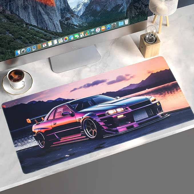 JDM Car R34 Large Mouse Pad Japanese Car Purple Sea Cool Desk Mat Computer Accessories Gaming Office Organizers Supplies Decor Essentials Keyboard Pads for Desk Rubber 30x60cm