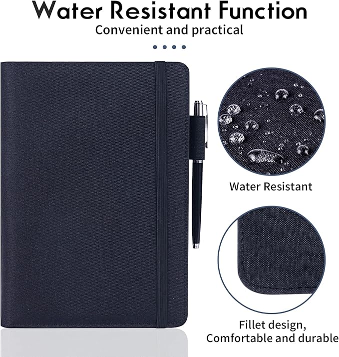 Executive Size Notebook Cover for Rocketbook A5 8.8"x6" Inch, Waterproof Portfolio Organizer with Pen Loop Holder & Card Slots, Protective Case for Journals - Business Travel & Office Use (Black)