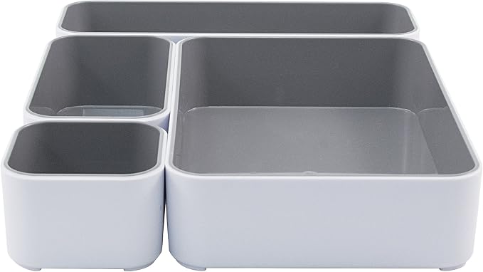 Fusion Advantus Stacking Bins, 4 Compartments, Plastic, 12.1 x 9.1 x 2.2, White/Gray, 4 Pieces