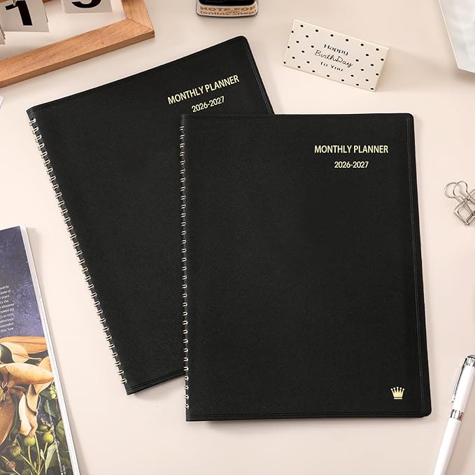 2026-2027 Monthly Planner - 18 Monthly Planner/Calendar 2026-2027, Jul. 2026 - Dec. 2027, 8.86" x 11.4", Calendar Planner with Colorful Tabs, Faux Leather, Pocket, Note Pages, Twin-Wire Binding