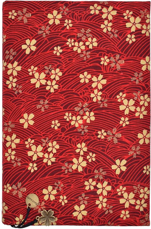 BLBMH 6x9 Bible Book Cover for Women, Non-Stretch Fabric Protector for Paperback, Soft Cloth Sleeve with Bookmark for Journals Notebooks | Privacy Reading Gift - Red Sakura