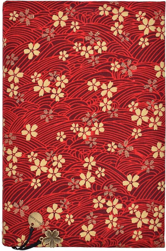 BLBMH 6x9 Bible Book Cover for Women, Non-Stretch Fabric Protector for Paperback, Soft Cloth Sleeve with Bookmark for Journals Notebooks | Privacy Reading Gift - Red Sakura