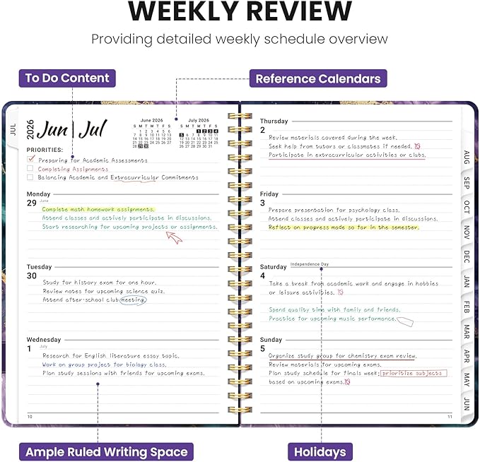 Planner 2026-2027, Monthly and Weekly Academic Planner July 2026 - June 2027, Hardcover Student Teacher Planning Agenda Calendar Book with Tabs, Perfect for Office School Supplies, A4 (8.5" x 11") - Velvet Rift