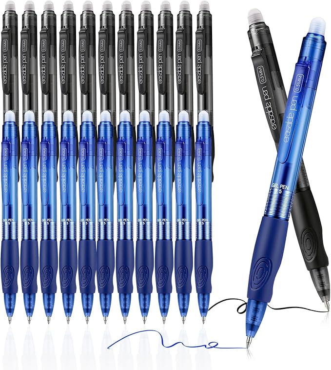 EUSOAR Erasable Gel Pens, 24 Pack (12 Black & 12 Blue) Erasable Pen Smooth Writing 0.5mm, Dry Erase Pens Clicker Fine Point for Office School Note Taking Planner Sketching Crossword Puzzles