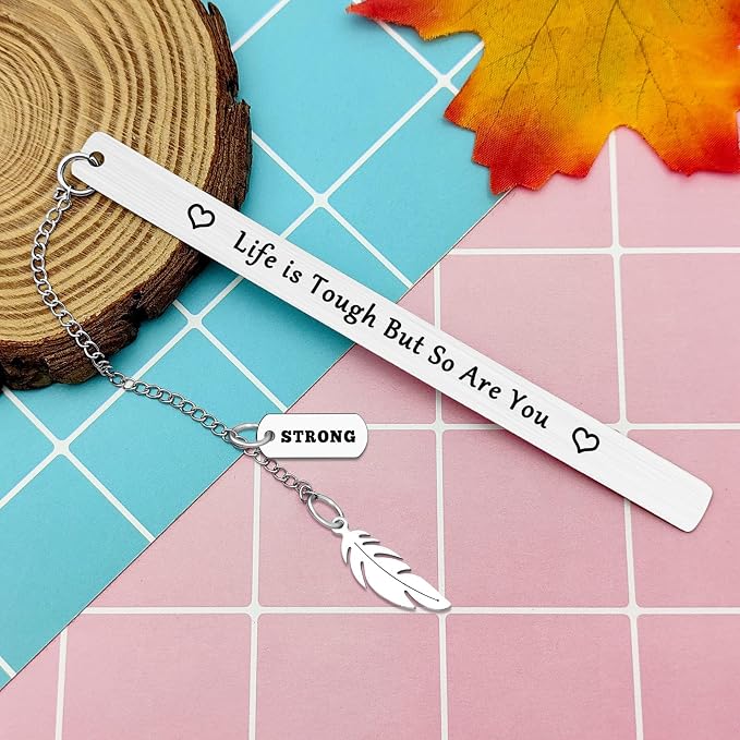 Cancer Survivor Bookmark Gift Cancer Awareness Bookmark Life is Tough But So are You Strong Awareness Inspirational Gift Recovery Jewelry for Her Him