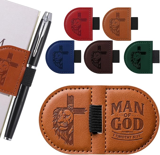 Epakh 8 Pcs Bulk Fathers Day Christian Gifts for Men Church Religious Man of God Leather Magnetic Bookmarks Pen Holder Religious Bible Verse Magnetic Bookmark Gifts for Men Book Lovers (Classic)