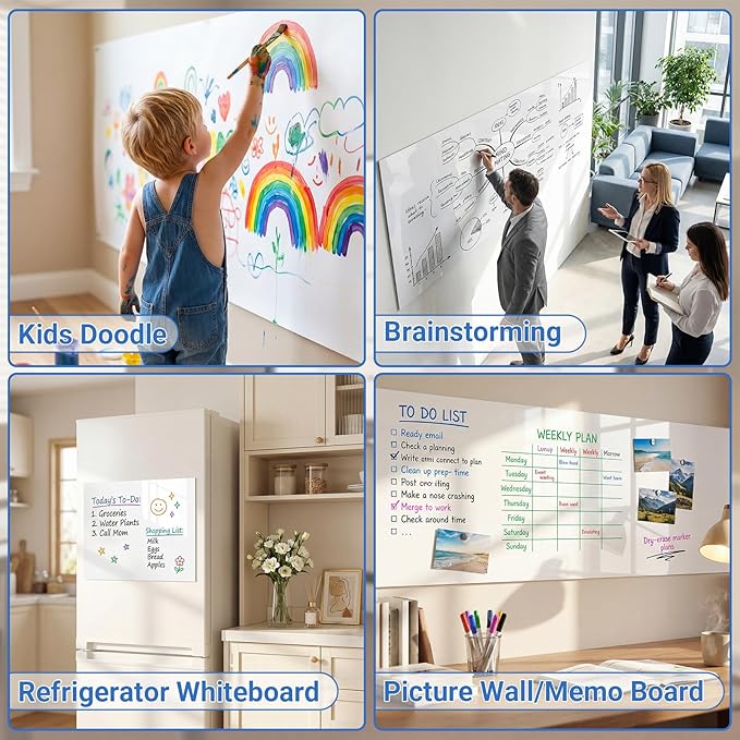 AFMAT White Board Dry Erase Paper, 78" x 17.3" Whiteboard Wallpaper, with 2 Markers, Stain-Proof & Super Sticky, No Ghost After 60 Days, Peel and Stick Dry Erase Board Paper Roll for Wall/Home/Office