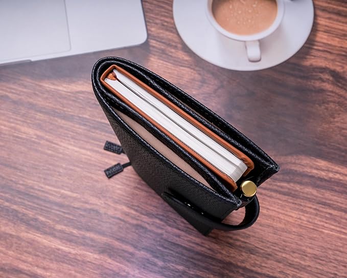 Genuine Leather Cover for Hobonichi Weeks/Weeks Mega with Pen Loop, Card Slots, Back Pocket, and Bookmarks (Black)