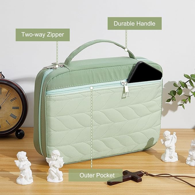 Bible Cover Case for Women, Quilted Bible Cover Bag with Handle for Girls, Bible Carrying Case Study Supplies Accessories for Women