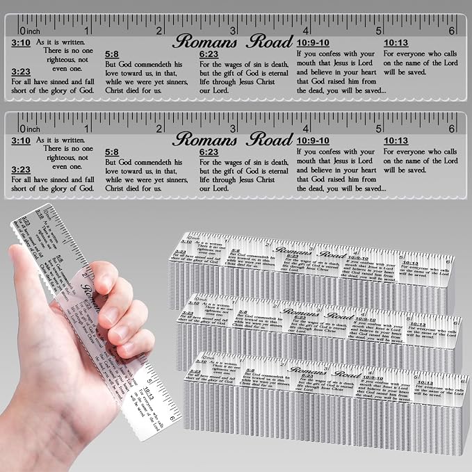 24 Pcs Clear Bible Verses Ruler with Scalloped Edge 6 Inch Christian Rulers with Books of the Bible for School Classrooms,Multitool or Bookmark(Romans Road)