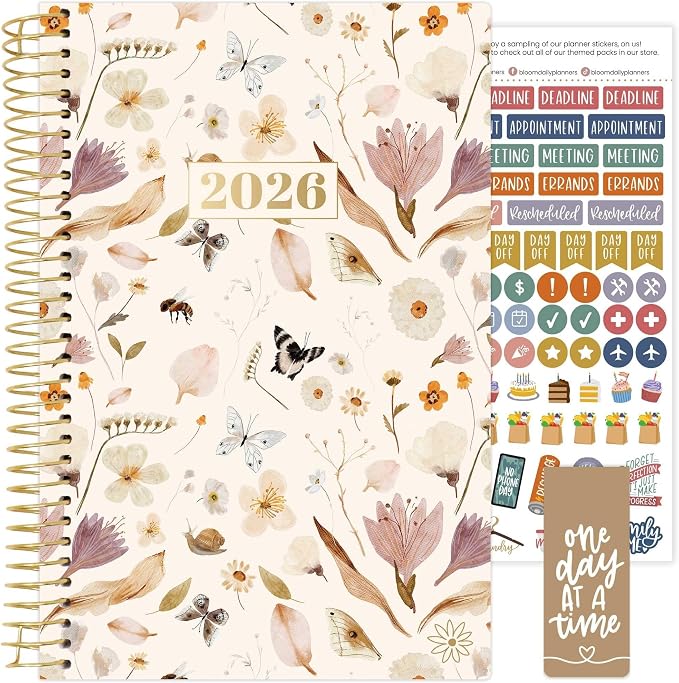 bloom daily planners 2026 Planner (January - December) Calendar Year Organizer - 5.5” x 8.25” - Weekly & Monthly Agenda Book with Stickers & Bookmark - Butterfly Garden