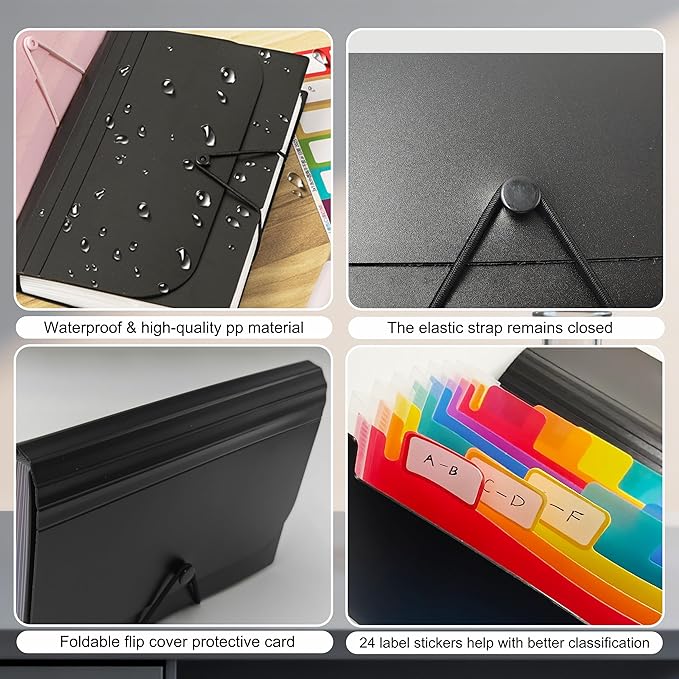 3x5 Index Card Holder, Flashcard Organizers, 13 Pockets Small Expanding File Folder for Notecard Check Sticker Coupon Organizer（2 PCS,Black Rainbow）