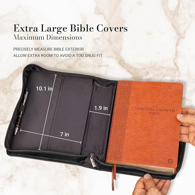 Christian Art Gifts Classic Faux Leather Bible Cover for Men and Women: Be Strong and Courageous - Joshua 1:9 Inspirational Bible Verse with Lion, Gray and Black, Large