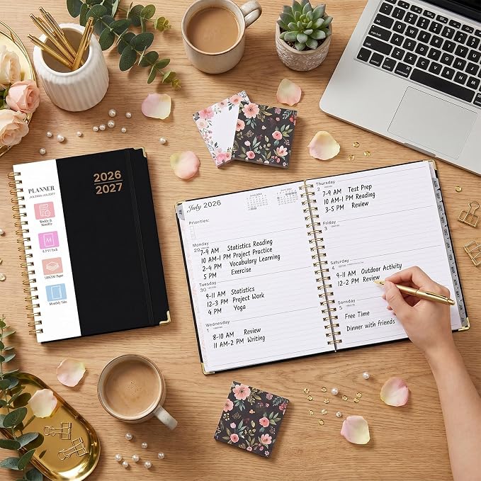 Planner 2026-2027, Weekly and Monthly Academic Planner, Jul 2026 - Jul 2027, 8.5"x11" Large Hardcover Daily Planner Calendar with Tabs for Women, Year Planning Agenda for Teacher and Student (Black)