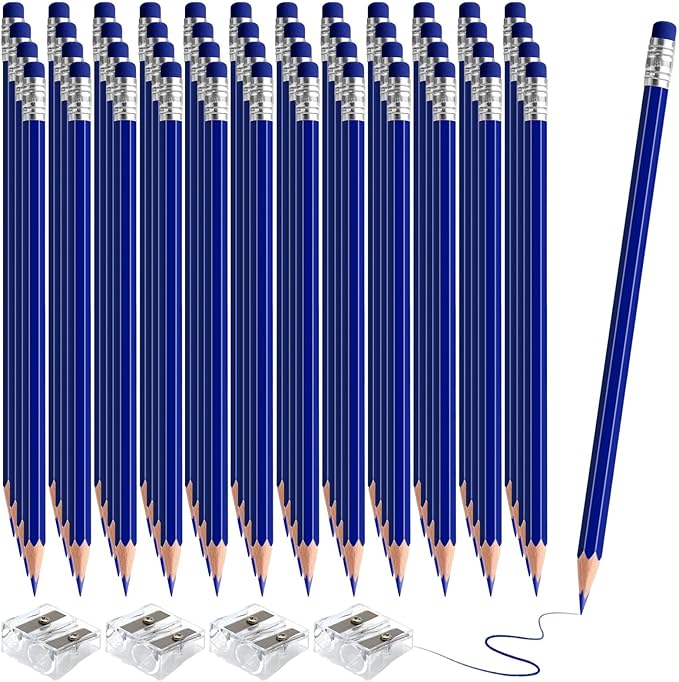 48 PCS Dark Blue Pencils Bulk with Eraser, Pre-Sharpened HB Pencils for Writing & Drawing, School Supplies for Kids Homework, Tests, Art Crafts & Teacher Grading(Dark Blue)