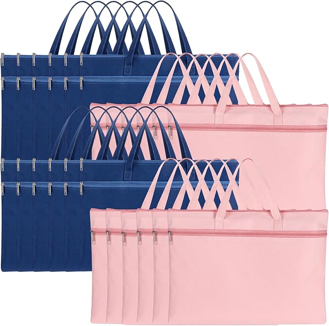 Sadnyy 24 Pcs A4 Double Pocket Document Storage Bag Waterproof Oxford Zipper File Pouch with Handle Foldable Project Bag Art Supply Organizer for School, Office, Travel, Home, 2 Colors