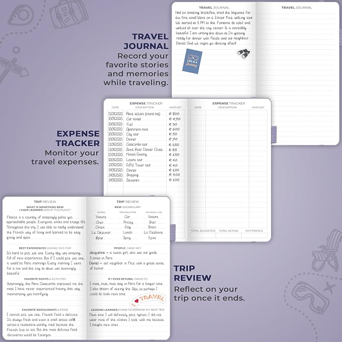 Clever Fox Travel Journal Pocket – Vacation & Road Trip Itinerary Planner Organizer & Traveling Memory Diary – Small Traveler Notebook (Lavender)