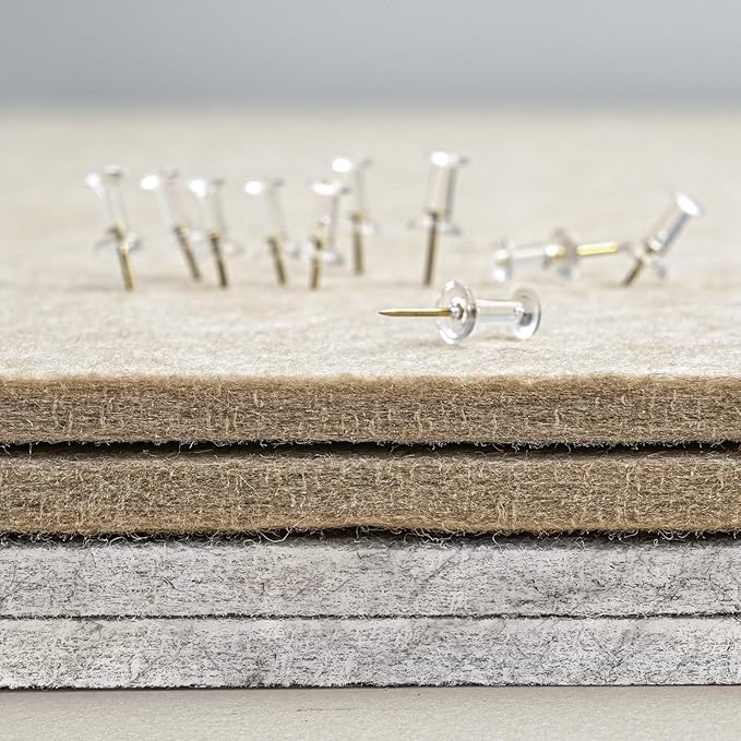 Lightomorrow Bulletin Board, 36 x 24 inches Felt Board - Decorative Pin Board, Cork Board Alternative for Wall, 3' x 2' Foldable Self-Adhesive Vision Board with 20 Pushpins - Marble White