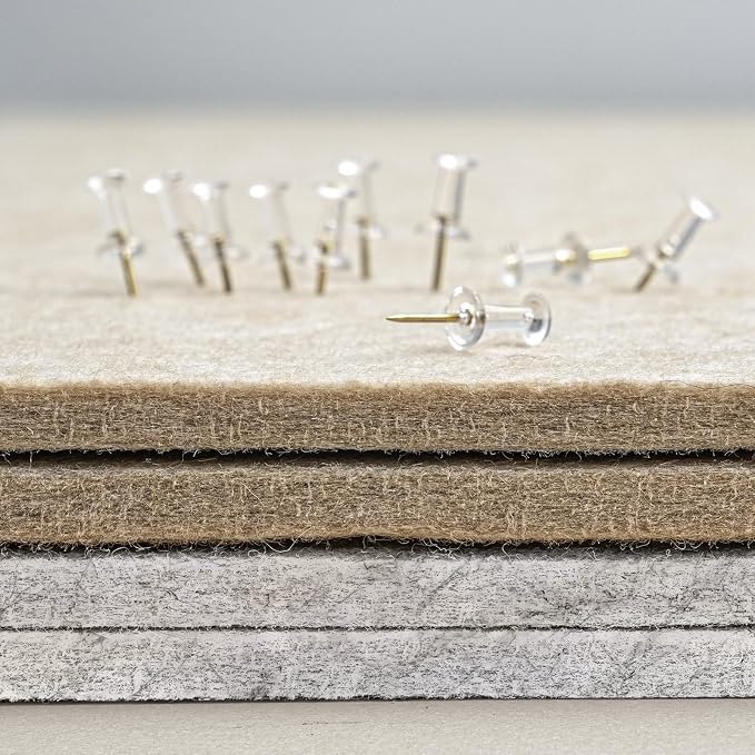 Lightomorrow Bulletin Board, 24 x 18 inches Felt Board Decorative Pin Board, Cork Board Alternative for Wall, Foldable Photo Board Self-Adhesive Vision Board Mood Board with 20 Pushpins - Marble White