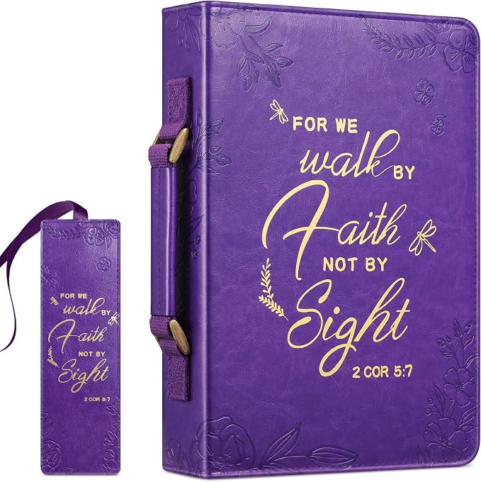 FINPAC Large Classic Bible Cover Vegan Leather Carrying Book Case Church Bag Bible Protective with Handle, Gift for Women, Mother, Friends, Purple