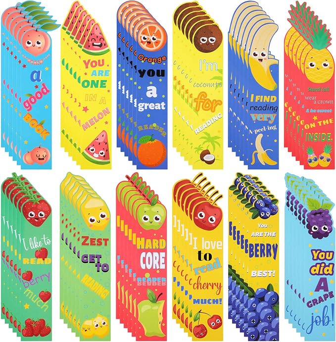 Gersoniel 72 Pieces Fruit Scented Bookmarks for Kids Bulk Scratch and Sniff Bookmarks Fun Smelly Book Marks Cute Gifts for Classroom Prizes Students Teens Food Lovers, 12 Styles
