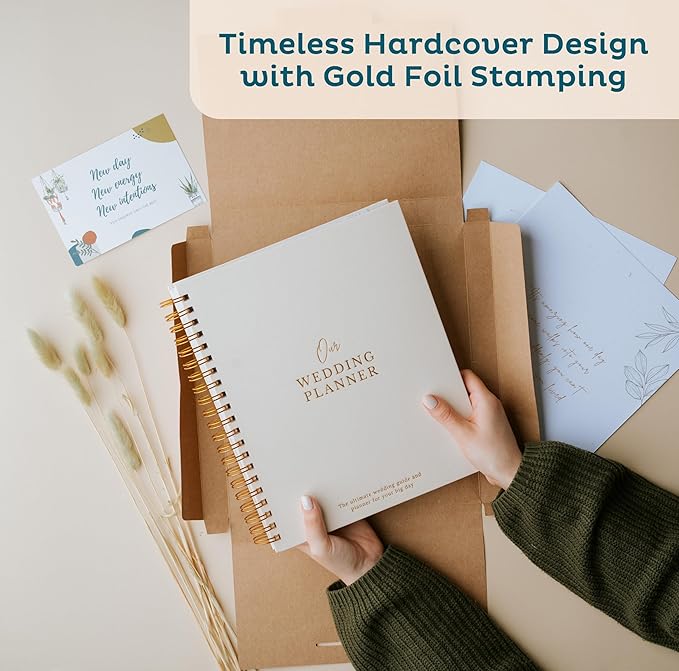 Timeless Premium Linen Wedding Planner Book and Organizer – Wedding Planning Book, Comprehensive Keepsake & Countdown Binder, Perfect Engagement Gift for Women, 11" x 9" (Cream Speckles)