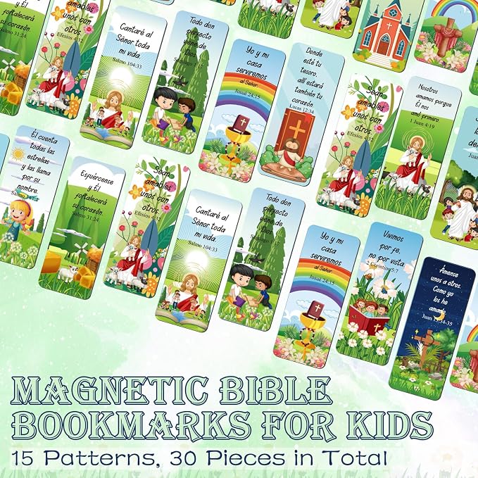 30 Pcs Spanish Christian Magnetic Bookmarks, Religious Bible Verse Magnetic Bookmarks Bulk, Motivational Prayer Magnet Book Markers for Sun Day School Church Reading Bible Study Supplies