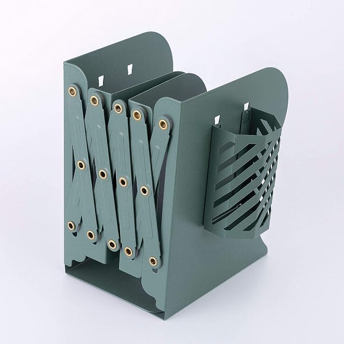 Metal Iron Book Ends Adjustable Bookends for Heavy Book Holder Heavy Duty Bookends Nonskid Bookcase Desktop Book Organizer Binder Holder (Green)