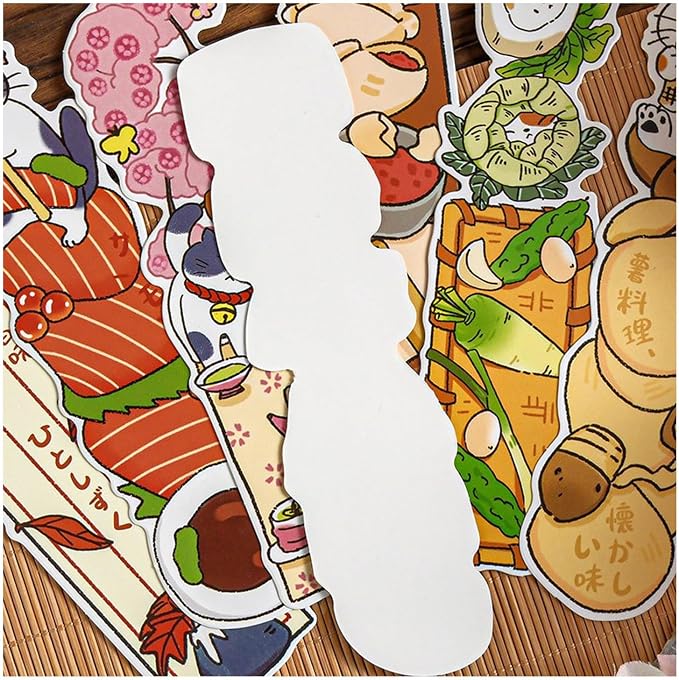Cute Funny Animal Theme Colorful Bookmarks, 30 PCS (Cat's Delicious Adventure)