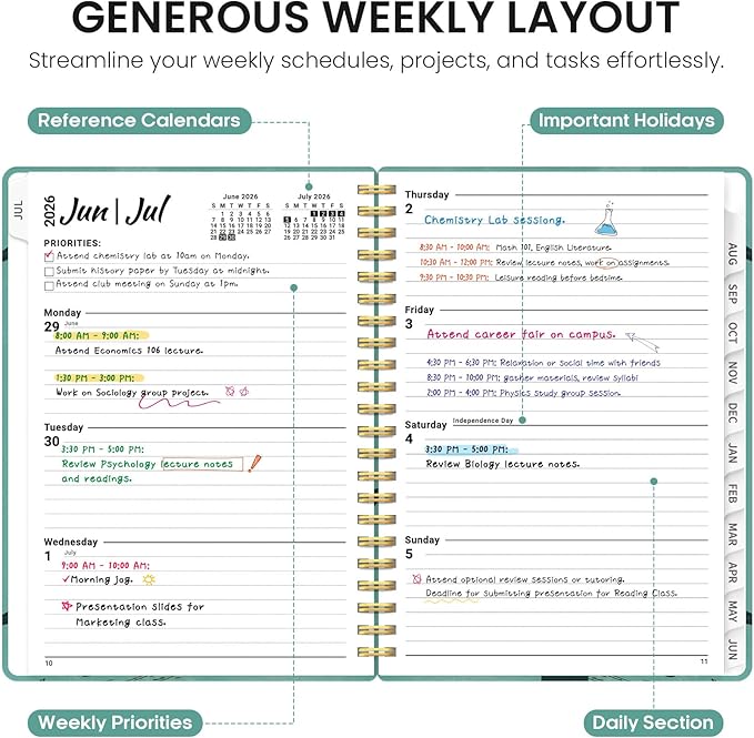 Planner 2026-2027, Academic Year Monthly and Weekly Calendar Planner, Jul 2026 - Jun 2027, Hardcover Teacher Student Planning Agenda book with Tabs, Perfect for School Office Supplies, 6.3" x 8.5" - Depths Whale