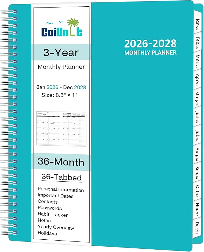 Monthly Planner 2026-2028, 36 Months Calendar Planner 2026-2028 from Jan 2026 – Dec 2028, 8.5'' x 11'' with Ruled Spread, Flexible Cover, Spiral Wirebound, Pocket, Coated Tabs, Notes ＆ Habit Tracker