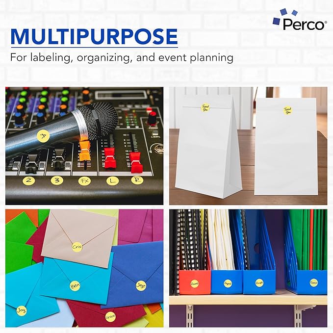 Perco Metallic Gold 1-Inch Perforated Circle Dot Sticker Labels — 10 Rolls, 10,000 Round Stickers — with Permanent Adhesive for Awards, Invitations, Events, Gift Packaging, Crafting — Made in USA