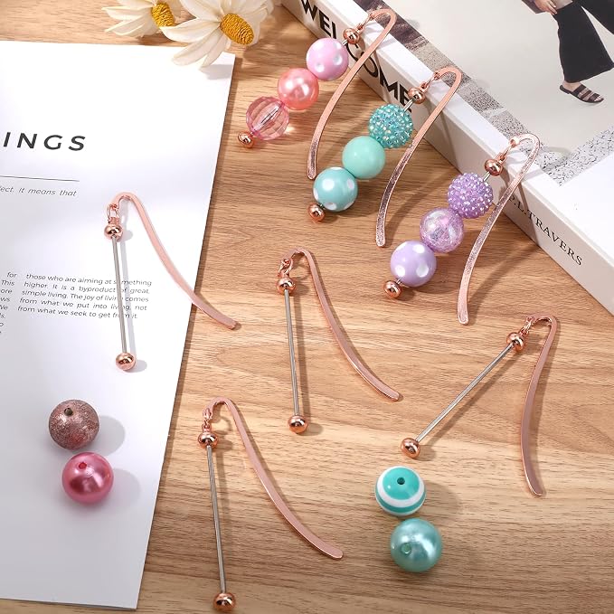 12 Pcs Beadable Bookmarks DIY Metal Bookmark Bar, Metal Beadable Blank Bar Beaded Bookmark Craft Jewelry Pendant DIY Modern, Charm Gifts for Book Lovers, Students, Teachers Office Supplies(Golden)