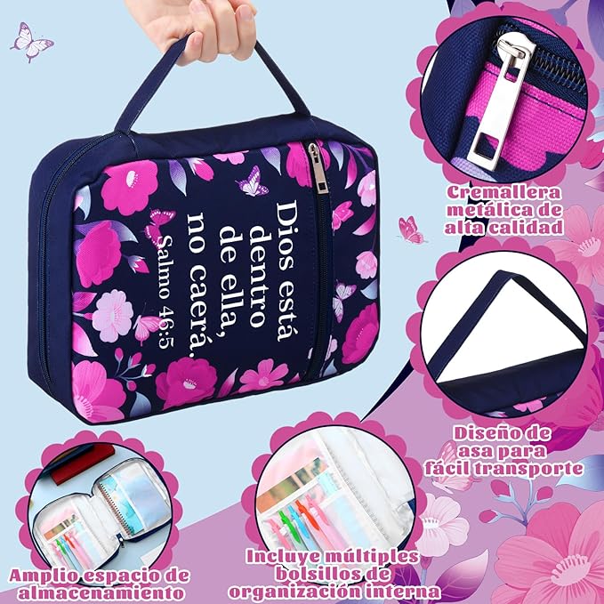 Fullhawl Spanish Bible Cover Case for Women Men Forros para Biblias Bible Carrying Bag with Handle Scripture Bookmark for Communion Baptism Gifts Church Study Supplies Accessories(Floral)