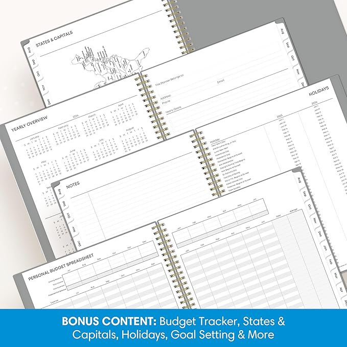 Blue Sky 17 Month 2026-2027 Weekly and Monthly Academic Year Planner Calendar, August 2026 - December 2027, 8.5" x 11", Flexible Cover, Wirebound, Laminated Tabs, Silver Metallic