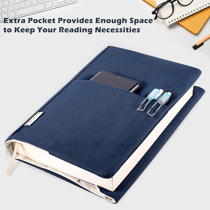Canvas Book Covers, Washable Book Protector, Book Cover for Paperback Novels, Adjustable Book Cover for Hardcover with Pockets for Pen, Soft Cover Books, Book Lovers Gifts