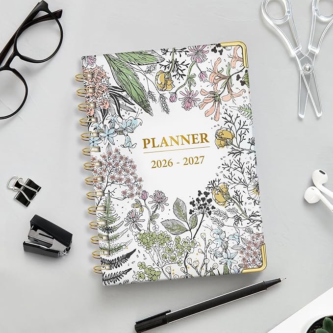 Daily Planner 2026-2027, 18 Month Planner with Tabs, January 2026 - June 2027 Weekly and Monthly Academic Year Calendar Spiral Time Management, 100GSM Thick Paper, Twin-Wire Binding, A5 Size, Multicolor