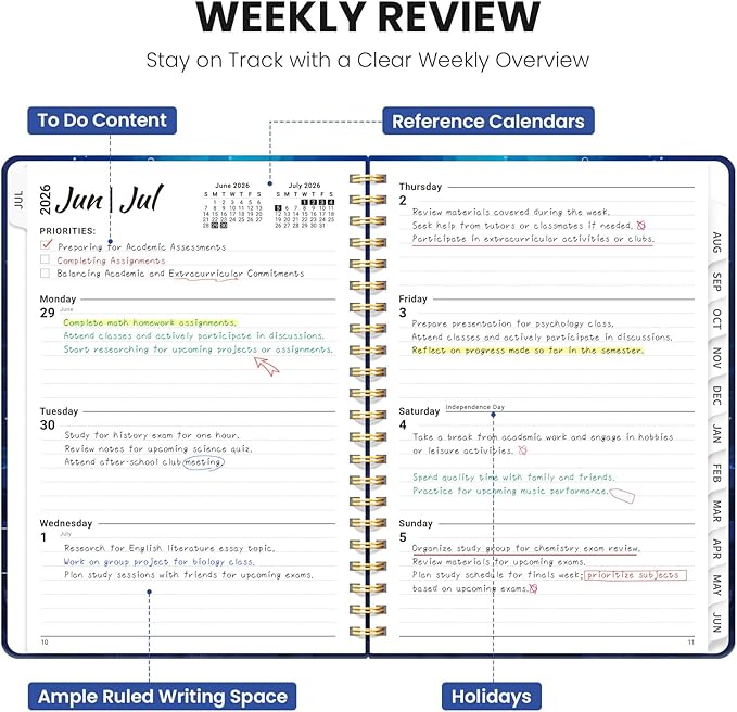 2026–2027 Academic Planner, Weekly and Monthly Planner for Women, July 2026 - June 2027, Pretty Hardcover 2026–2027 Academic Planner with Tabs, Inner Pocket, Spiral Bound, Perfect Office Home School Supplies - 6.3" x 8.5", Ocean Drift